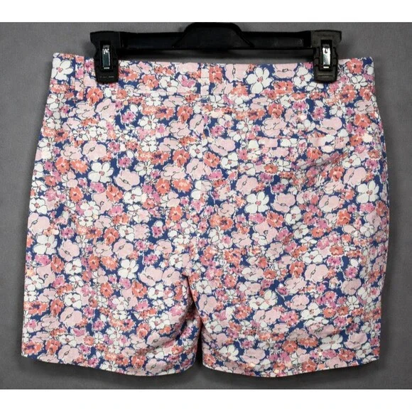 Talbots Floral Shorts Sz 8 Pink Blue White Flat Front Welt Back Pockets Summer - Picture 2 of 9